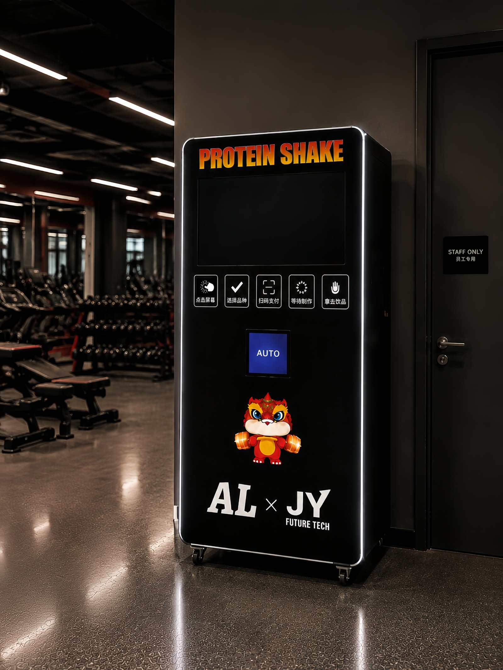 JY Future Tech 智能蛋白粉机健身房展示场景